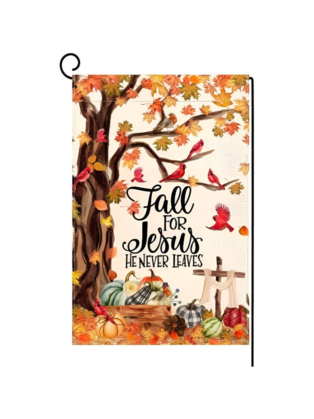 Fall Tree Cardinal Garden Flag Fall for Jesus He Never Leaves Flag, 12.5x18 Inch